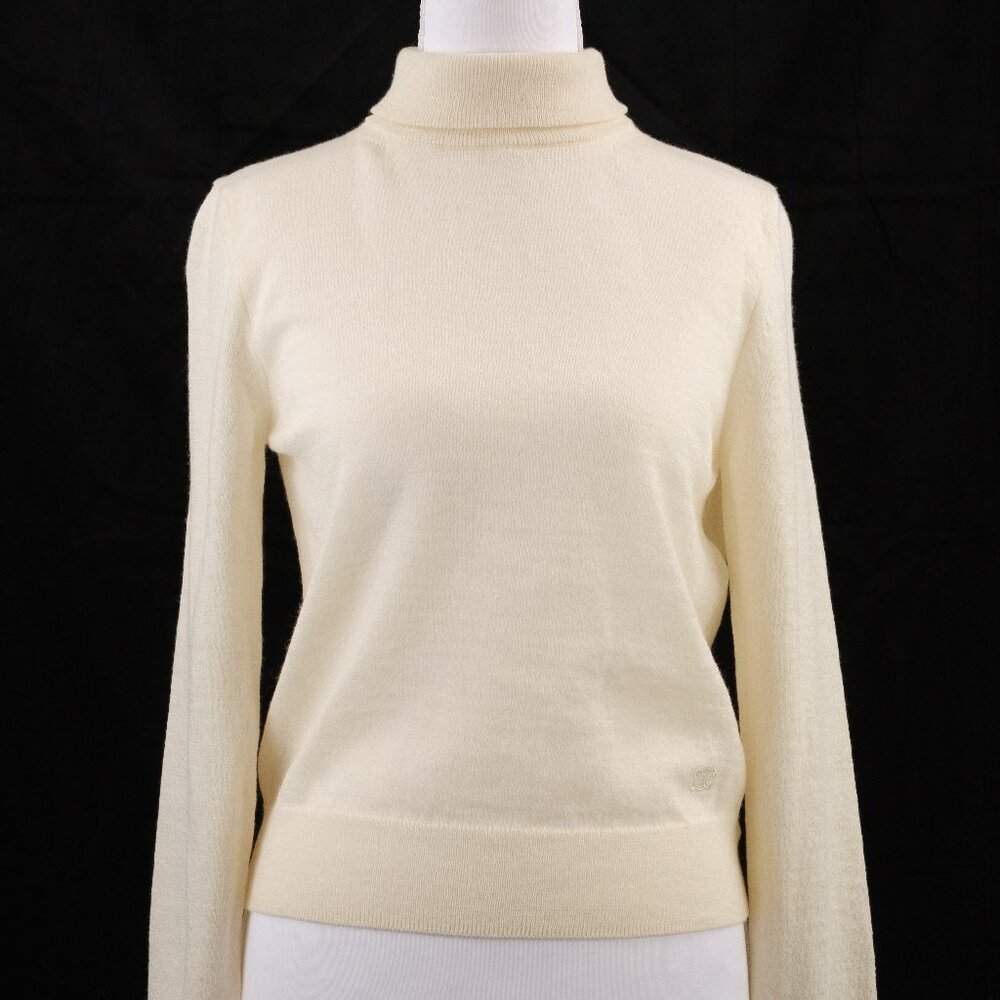 Celine Triomphe-Embroidered Wool Turtleneck Sweater, Off White, Size Small (S)